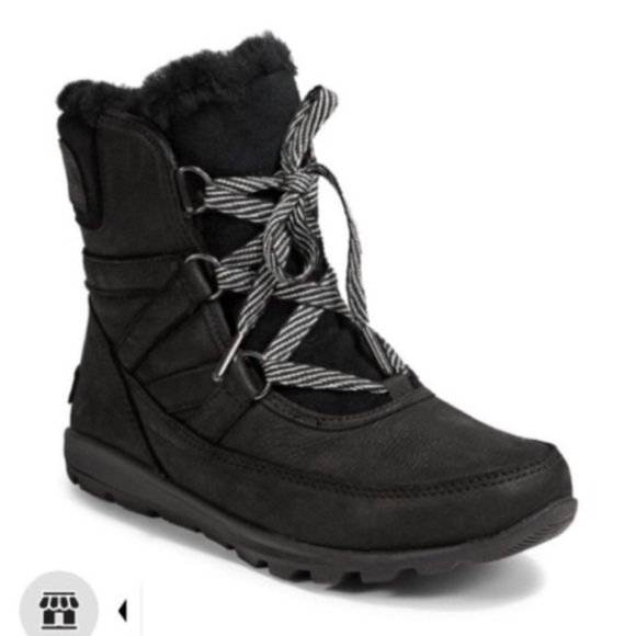 SOREL Whitney Short Leather Premium Winter Boots Waterproof Black 7.5 - Picture 2 of 6